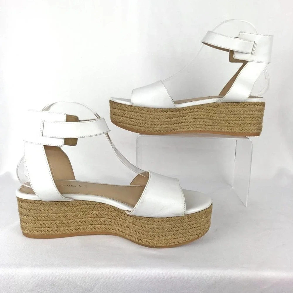 Via Spiga Nemy Platform Sandals White Leather Strappy Espadrille Ankle Strap 8.5
